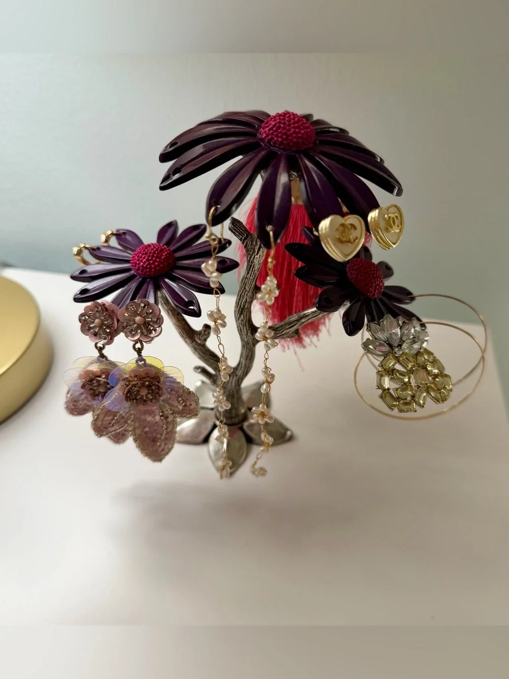 Lucky Brand • Purple & Magenta Floral Metal Earring Stand Holder
